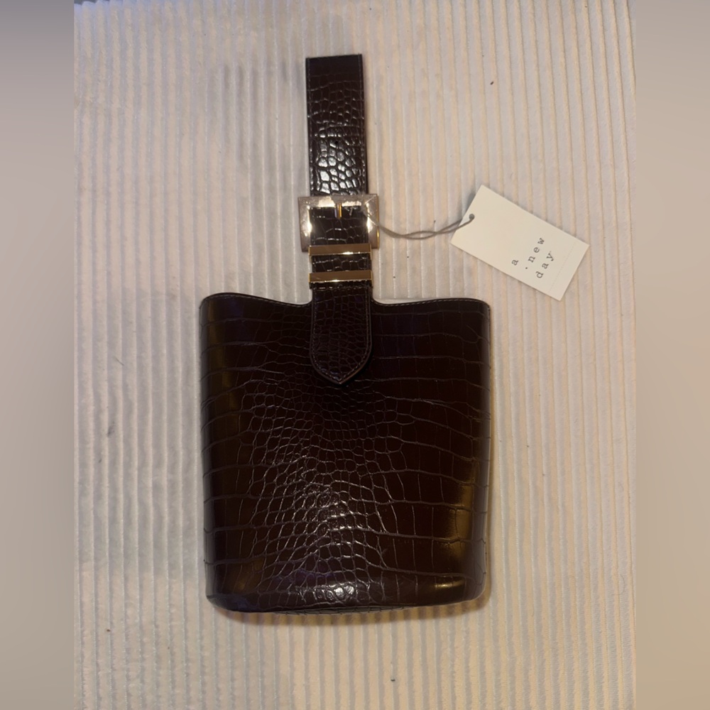 a new day Dark Brown Croc-Embossed Mini Bag